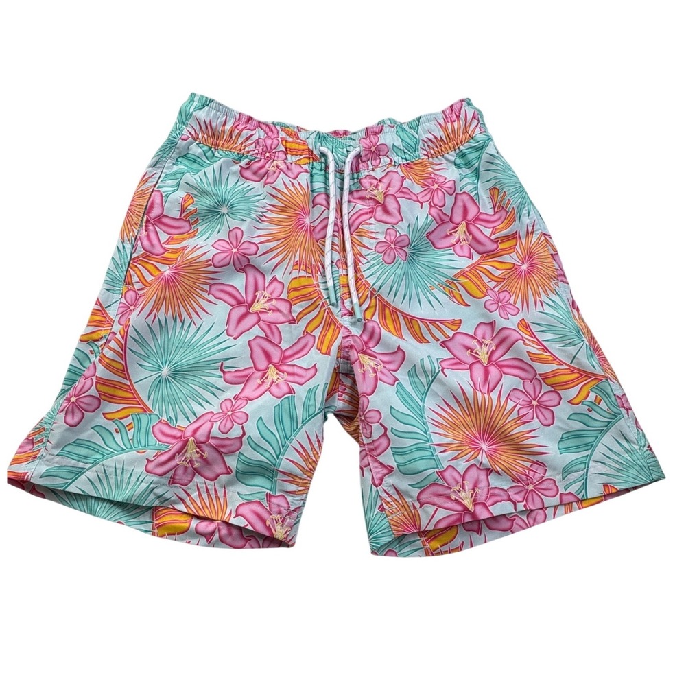 Members Mark Mens Swim Trunks XS Laguna Lilies Floral Tropical Pink Blue Shorts